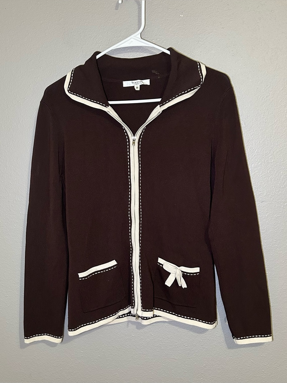 Vertigo Paris Vintage Brown Ribbed Knit Full Zip Cardigan Women’s Size Medium